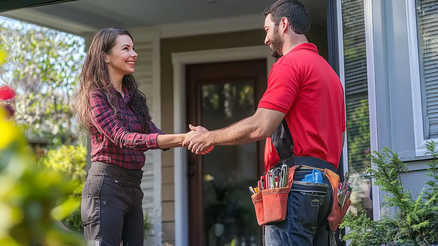 Customer and contractor shaking hands